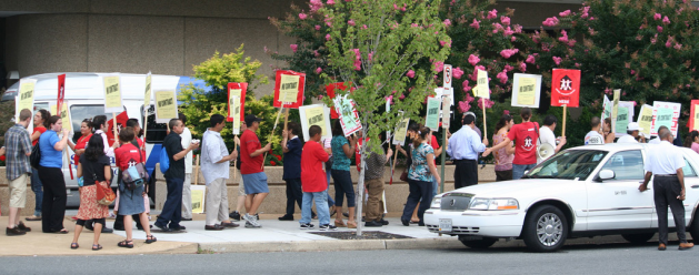 Workers picket for respect at the HEI Sheraton Crystal City